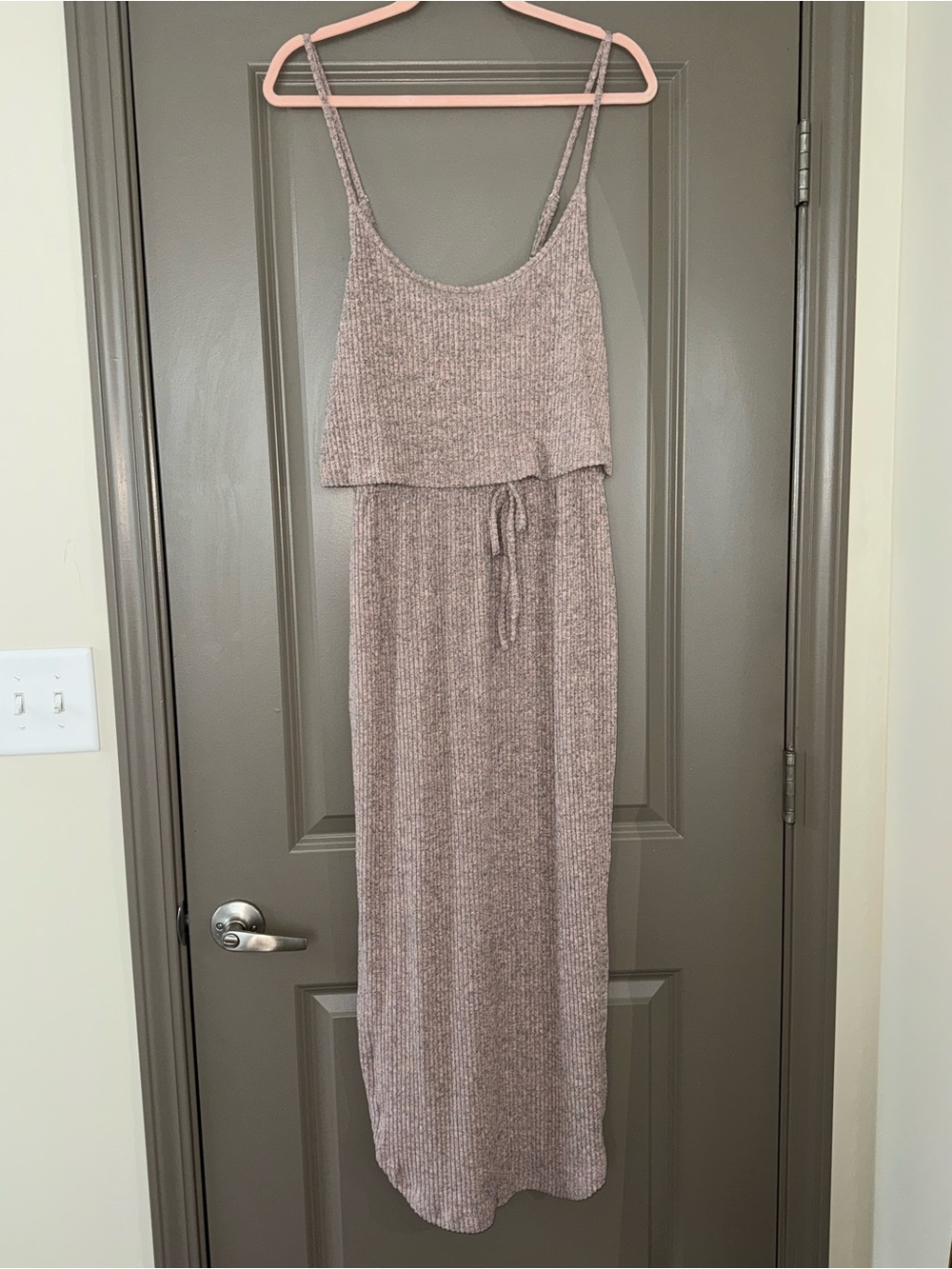 SHEIN Mauve Ribbed Knit Spaghetti Strap Maxi Dress
